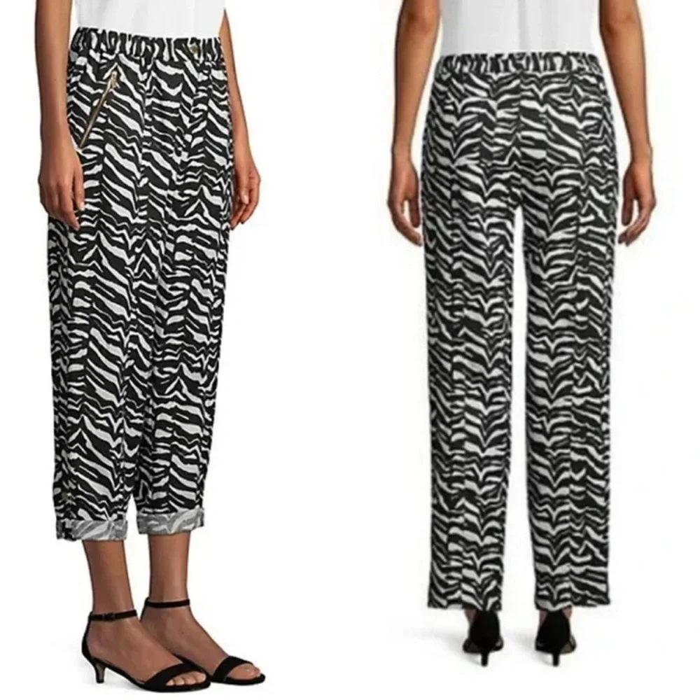 Calvin Klein Striped Linen Relaxed Straight Leg Pull-on Pants